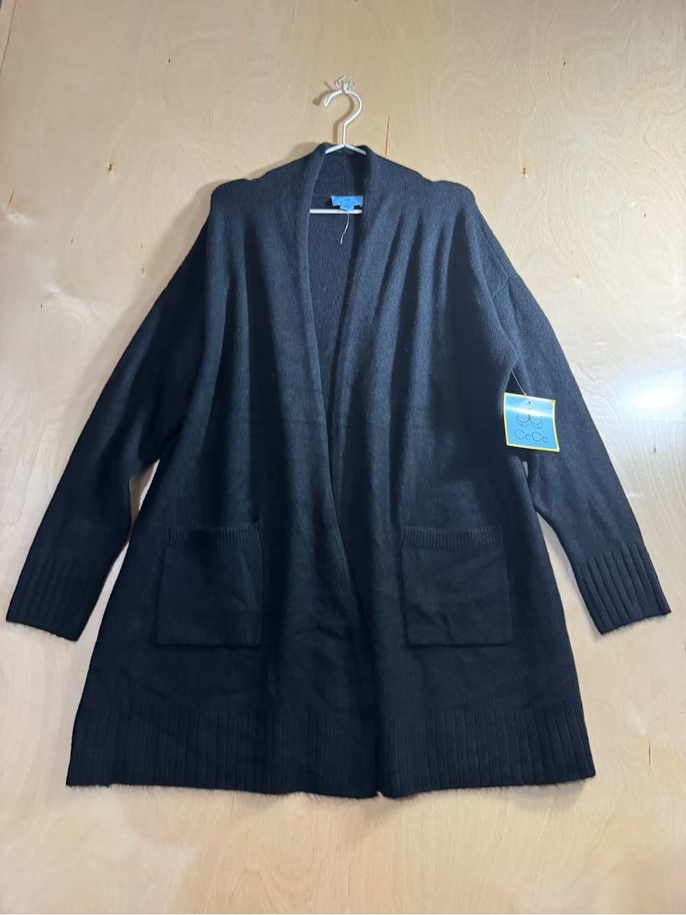 CeCe Black Open-Front Pocket Cardigan Sweater Size Medium